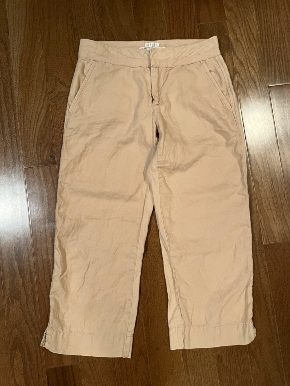 100% Linen Light Beige Cropped Pants sz 2